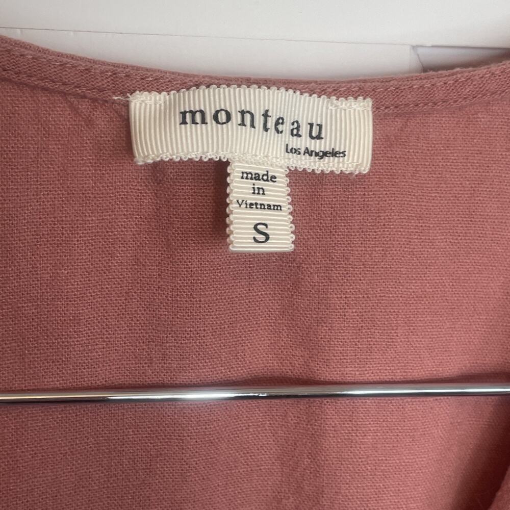 Monteau Linen Blend Dress Women's Size S Ruffle Sleeve Lagenlook Boho Coastal - Picture 4 of 9